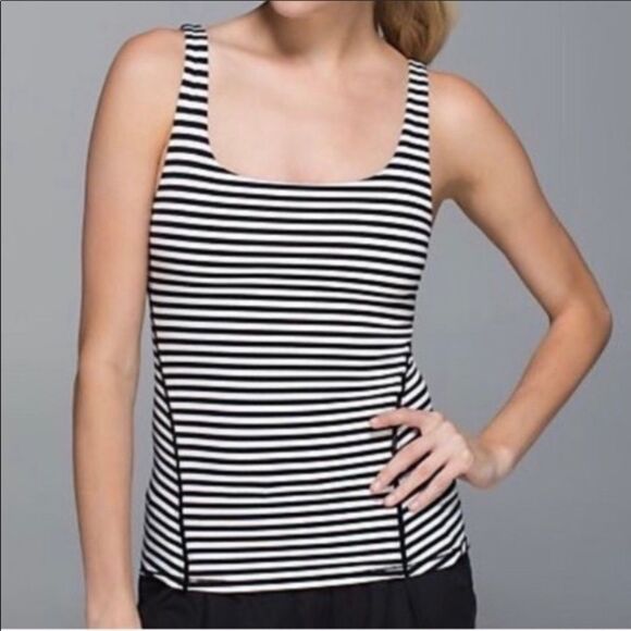 Lululemon Amala Black White Stripe Tank Top Built in Bra 8 - Picture 1 of 8